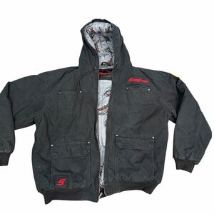 Snap On Vintage Black Hooded Canvas Chore Jacket Coat heavy Insulated pockets